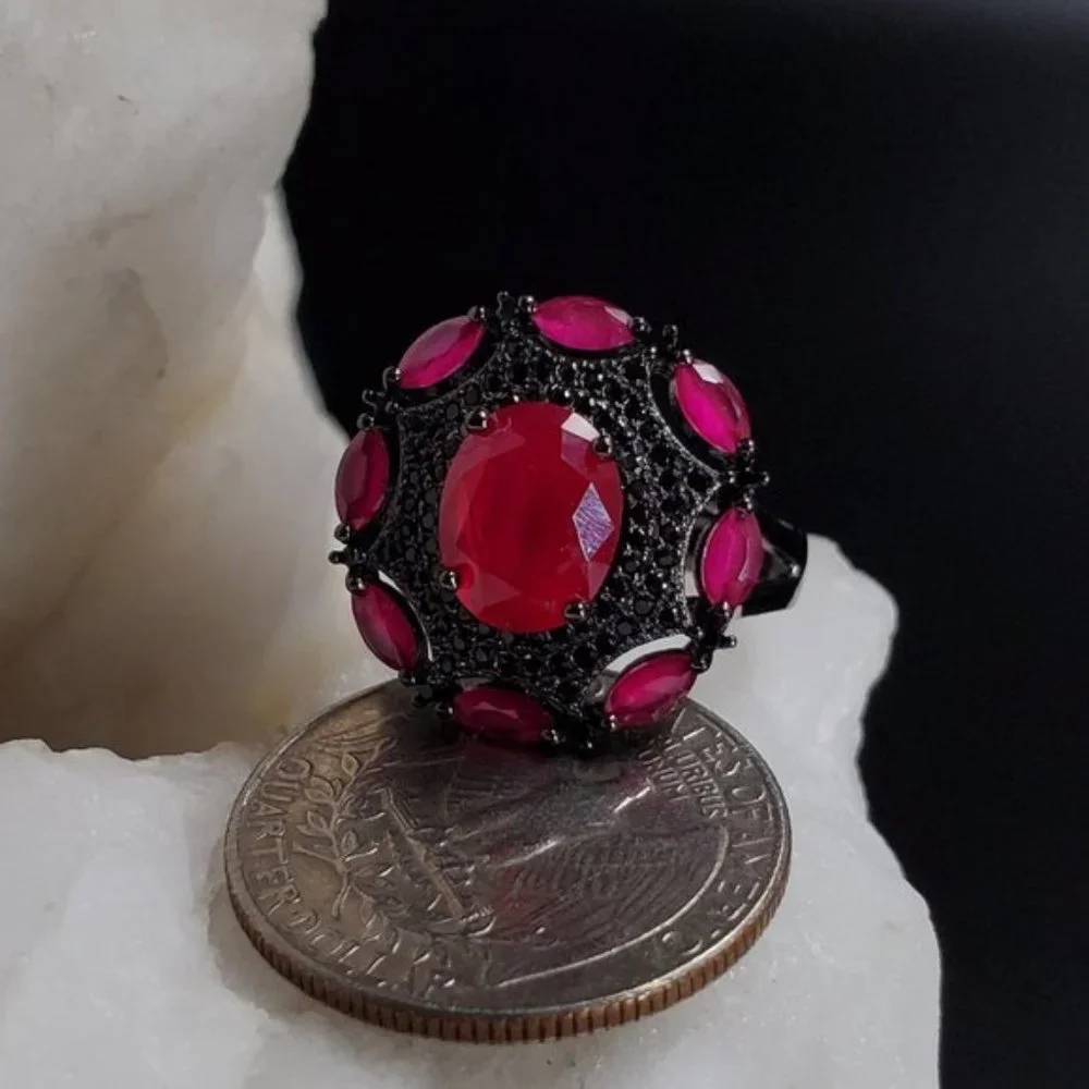 Sterling Silver 925 Black Rhodium Ruby Ring Classic Setting Silversmith
